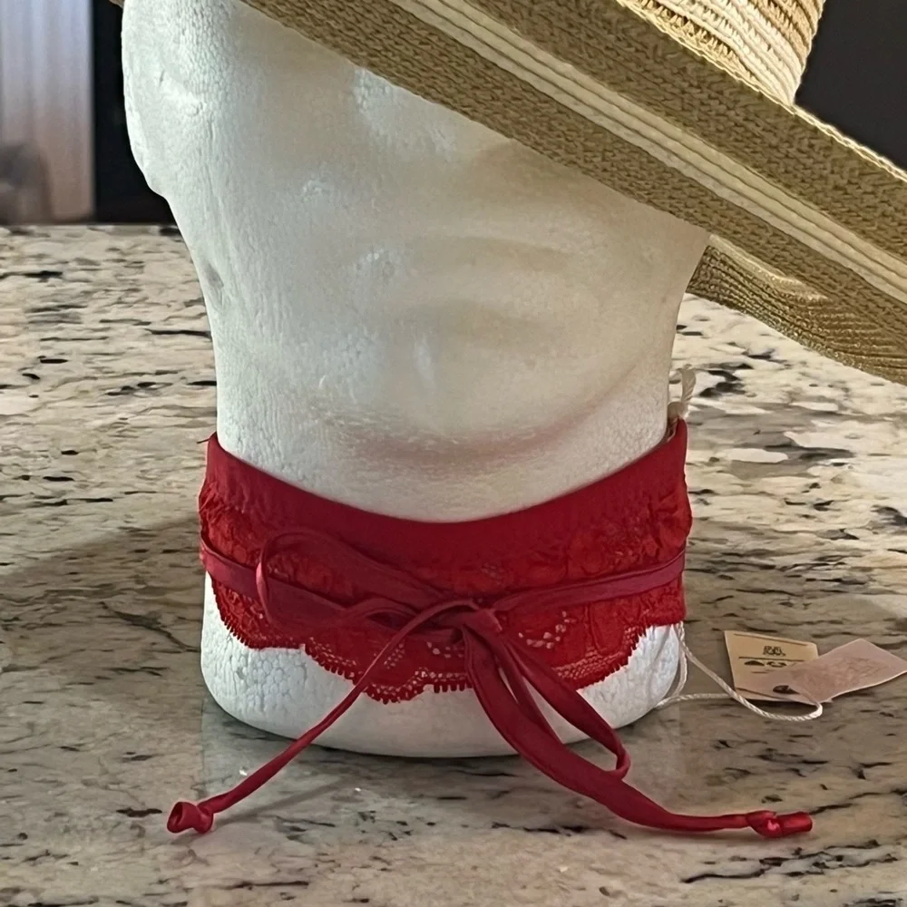 NWT Free people X HAH All Choked Up Choker Lace Garter Necklace XS S M L  Red